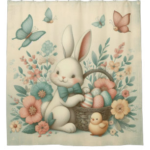 Cute, Vintage Easter bunny & chick Shower Curtain