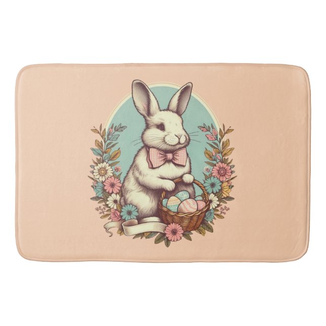 Cute, vintage Easter bunny/egg/basket  Bath Mat (Front)