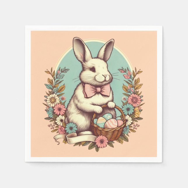 Cute, vintage Easter bunny/egg/basket  Napkin (Front)