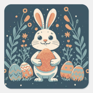 Cute Vintage Easter Bunny Eggs Square Stickers
