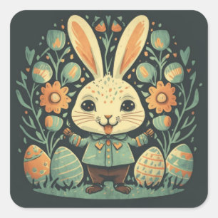 Cute Vintage Easter Bunny Flowers Eggs Stickers
