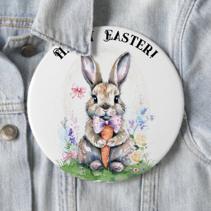 Cute Vintage Easter Bunny Rabbit Watercolor 6 Cm Round Badge