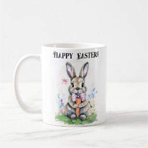 Cute Vintage Easter Bunny Rabbit Watercolor Coffee Mug