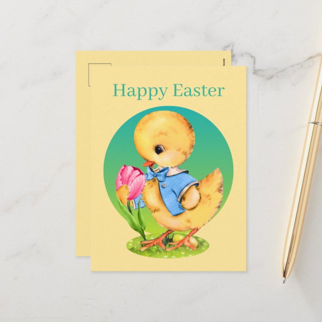 Cute vintage Easter chick  Holiday Postcard (Front/Back In Situ)
