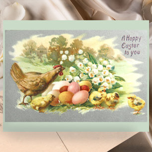 Cute Vintage Easter Chicks and Floral Eggs Postcard