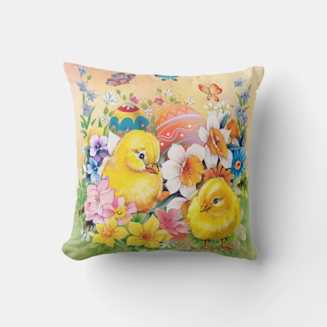 Cute vintage Easter chicks Cushion (Front)