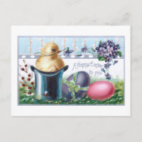 Cute Vintage Easter Eggs, Chick, Top Hat