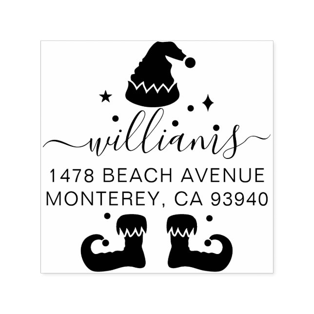 Cute Vintage Elf Christmas Return Address Self-inking Stamp (Design)