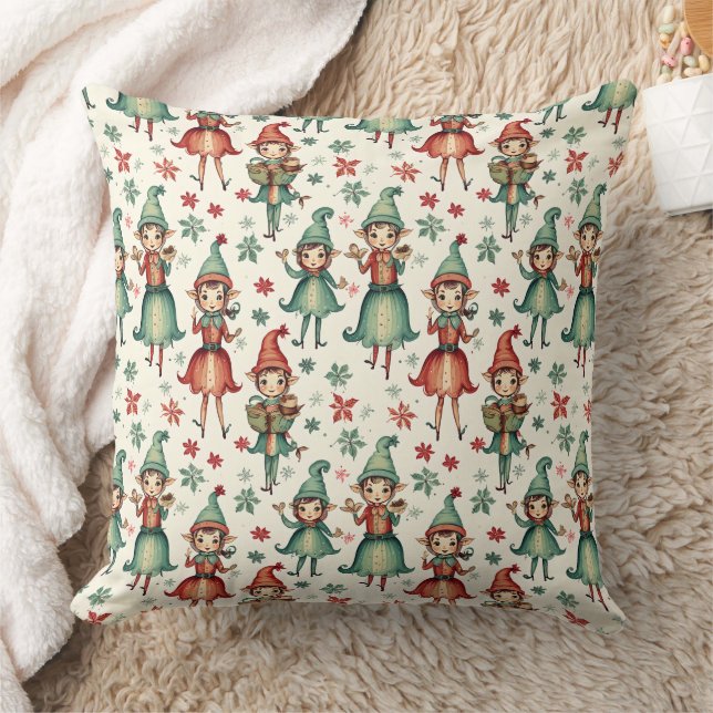 Cute Vintage Elves Christmas Seasonal  Cushion (Blanket)