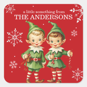 Cute Vintage Elves Classic Christmas Custom Square Sticker
