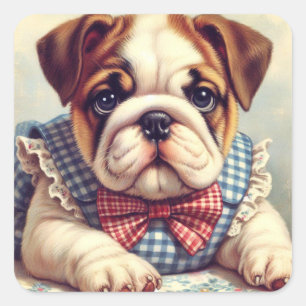 Cute Vintage English Bulldog Art Square Sticker