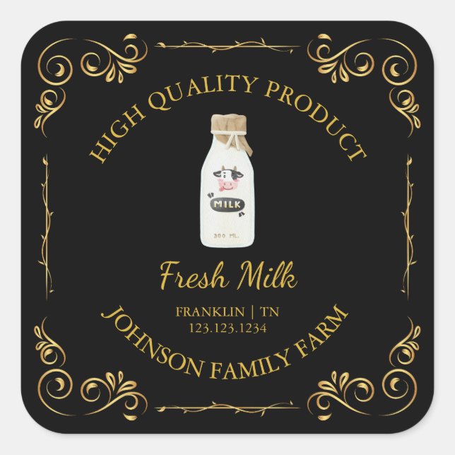 Cute Vintage Farm Fresh Milk Square Label (Front)