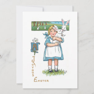 Cute Vintage Farm Girl with Easter Bunny Holiday Card