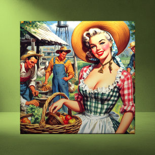 Cute Vintage Farmer Pinup Ceramic Tile