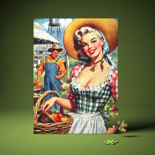 Cute Vintage Farmer Pinup Jigsaw Puzzle