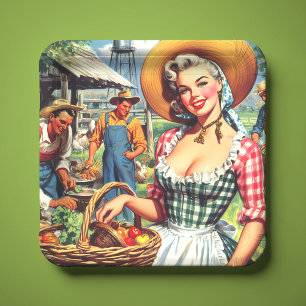 Cute Vintage Farmer Pinup Paper Plate