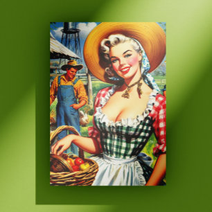 Cute Vintage Farmer Pinup Postcard