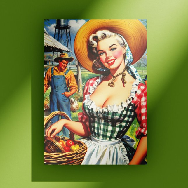 Cute Vintage Farmer Pinup Postcard (Creator Uploaded)