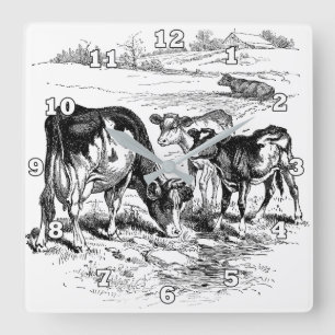Cute vintage Farmhouse cows kitchen Country Square Wall Clock