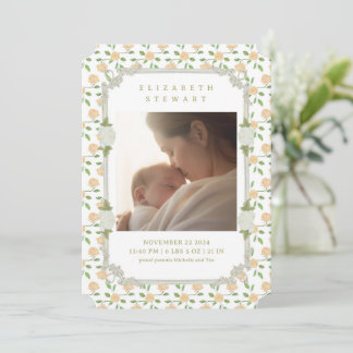 Cute Vintage Floral 2 Photo Birth Announcement