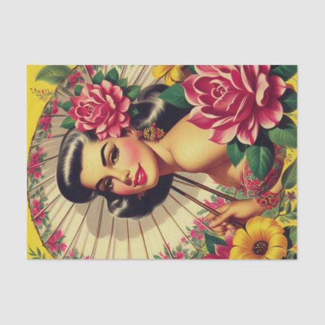 Cute Vintage Floral Girl Tissue Paper (Front)