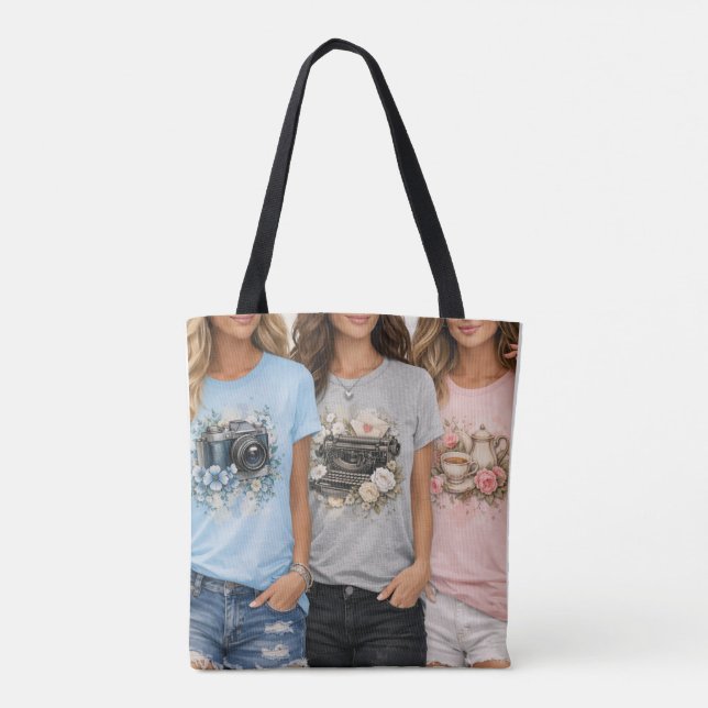 Cute Vintage Floral Graphic Girls Tote Bag (Back)