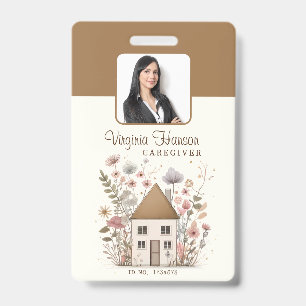 Cute Vintage Floral House Caregiver Services Photo ID Badge