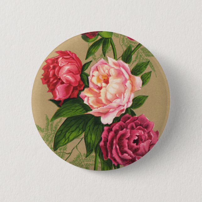 Cute Vintage Floral Pink Roses 6 Cm Round Badge (Front)