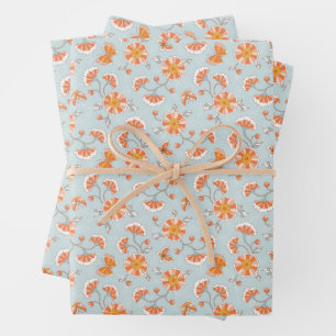 Cute Vintage Flower Butterfly Pattern Wrapping Paper Sheet