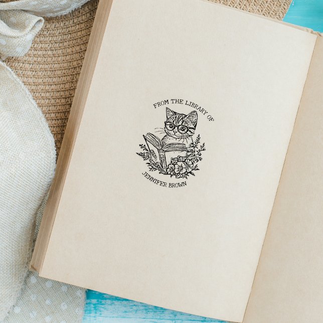 Cute Vintage Flower Cat Library Rubber Stamp (Creator Uploaded)