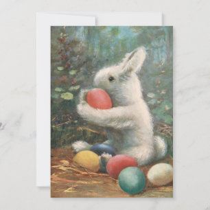 Cute Vintage Fluffy Easter Bunny and Eggs Holiday Card