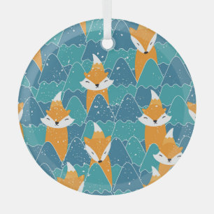 Cute Vintage Foxes Illustration Glass Tree Decoration