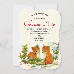 Cute Vintage Foxes Retro Christmas Party Invitation