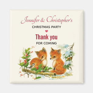 Cute Vintage Foxes Retro Christmas Party Thank You Magnet