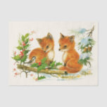 Cute Vintage Foxes Retro Christmas Scene Tissue Paper<br><div class="desc">Tissue paper with a delightful drawing of a pair of foxes with a friendly bird nearby. Surrounded by holly and pine cones and other winter foliage.</div>