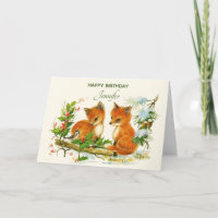 Cute Vintage Foxes Retro Winter Scene Birthday