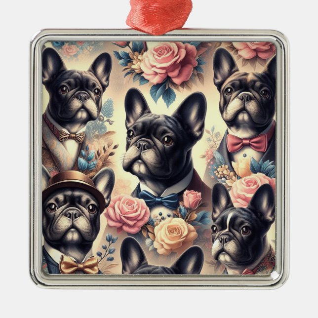 Cute Vintage French Bulldog  Painting Metal Ornament (Front)