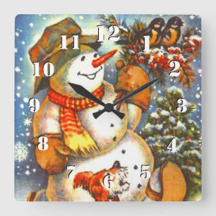 Cute Vintage Frosty the snowman A Christmas Square Wall Clock
