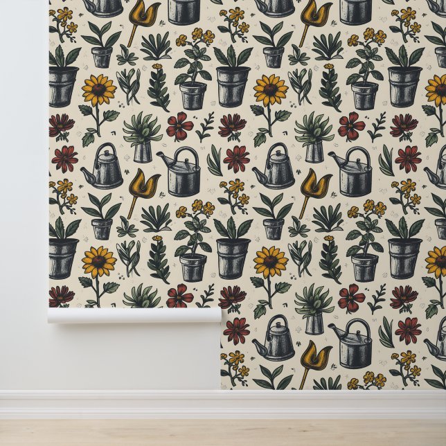 Cute vintage garden tiled pattern wallpaper (Application)