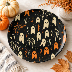 Cute Vintage Ghost Pattern Halloween Spooky Autumn Paper Plate