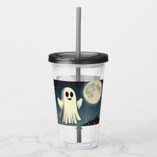 Cute, vintage ghost & pumpkin halloween art acrylic tumbler