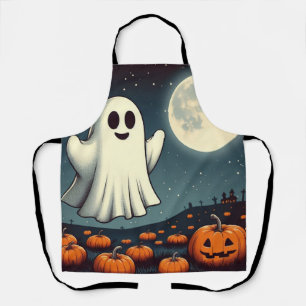 Cute, vintage ghost & pumpkin halloween art apron