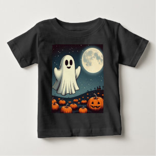 Cute, vintage ghost & pumpkin halloween art baby T-Shirt