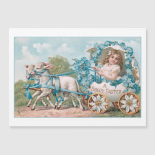 Cute Vintage Girl in Easter Egg Carriage