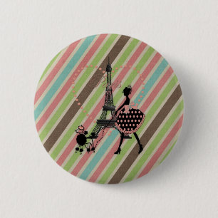 Cute vintage girl silhouette walking French poodle 6 Cm Round Badge