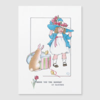 Cute Vintage Girl w/Easter Bonnet, Bunny & Chicks