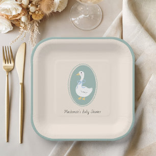 Cute Vintage Goose Baby Shower Paper Plate
