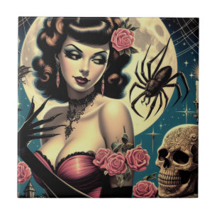 Cute Vintage Goth Girl Ceramic Tile