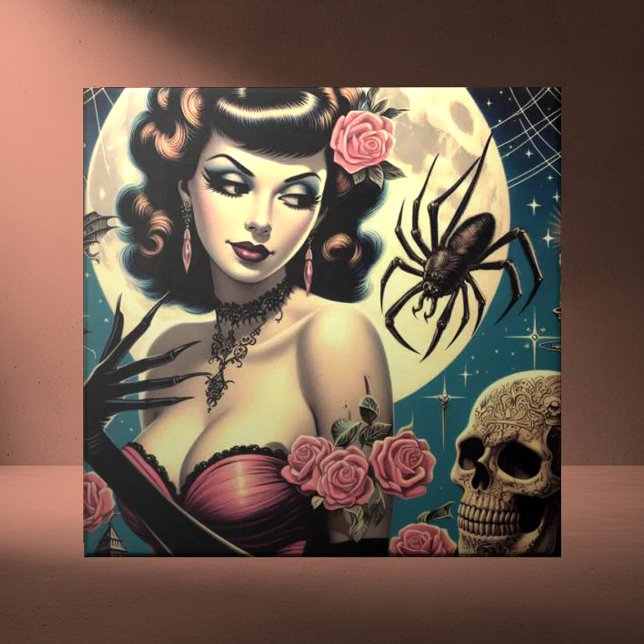 Cute Vintage Goth Girl Ceramic Tile (Creator Uploaded)