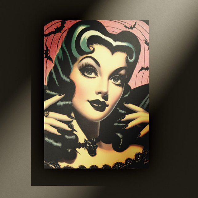 Cute Vintage Goth Pin-up Postcard (Creator Uploaded)